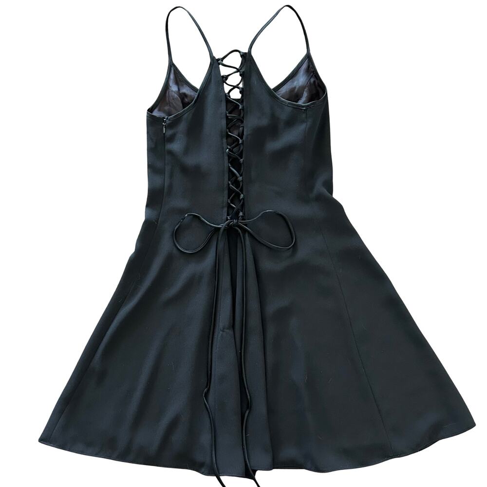 Vintage Laundry Shelli Segal Dress 8 Black Lace Up Corset Back Mini Fit Flare - Picture 3 of 13